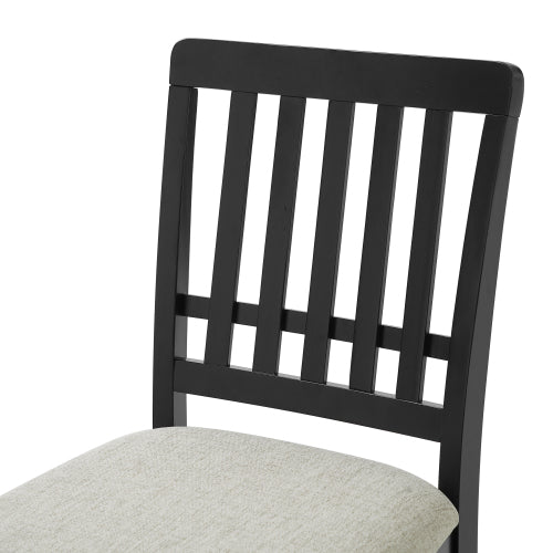 2-Piece Modern Dining Chairs Set of 2, Curved Wood Backrest with Gray Fabric Seat, Rubber Wood and LVL Frame, Black Finish