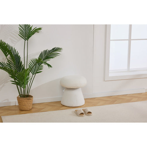 White Mushroom Shaped Rotating Ottoman, 360¡ã Swivel Upholstered Foot Stool, 250 LBS Capacity for Entryway & Bedroom