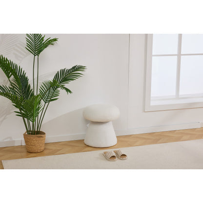 White Mushroom Shaped Rotating Ottoman, 360¡ã Swivel Upholstered Foot Stool, 250 LBS Capacity for Entryway & Bedroom