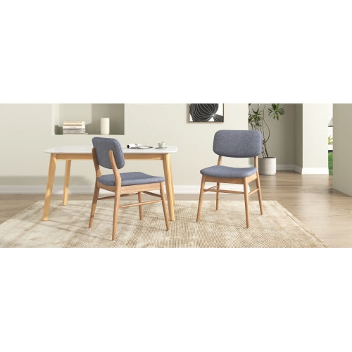Set of 2 Natural & Gray Mid-Century Rubberwood Dining Chairs, Splayed Legs 300lbs Weight Capacity