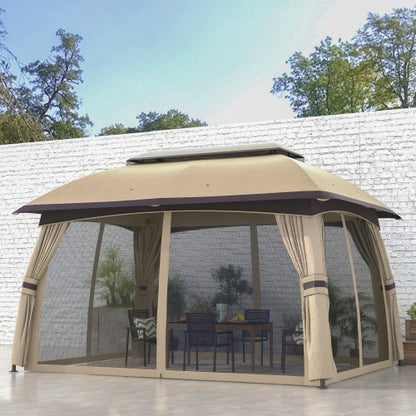Outsunny 10' x 13' Patio Gazebo, Outdoor Gazebo Canopy Shelter with Netting, Vented Roof, Steel Frame for Garden, Lawn, Backyard, and Deck, Beige