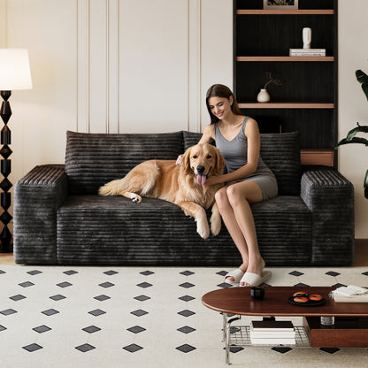 71 inch  Black Corduroy 3-Seater Deep-Seat Sofa, No Assembly