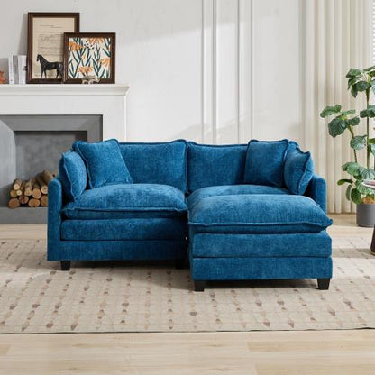 Blue Cloud-Style Modular Loveseat Sofa, Breathable Chenille Fabric, Double-Layer Cushion, Ottoman Not Included