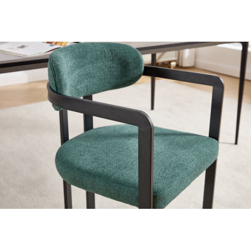 Modern Boucle Dining Chairs Set of 2, Mid-Century Upholstered Side Chairs with Black Metal Legs