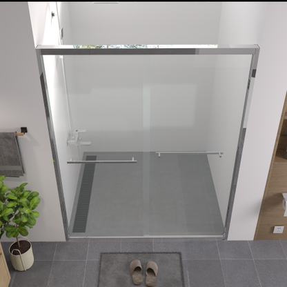 56-60"x74" Aluminum Frame Double Sliding Shower Door,Bypass Bathroom Sliding Door with Premium 1/4" (6mm) Clear Tempered Glass, Chrome Hardware Sliding Glass Shower Enclosure,Chrome Finished
