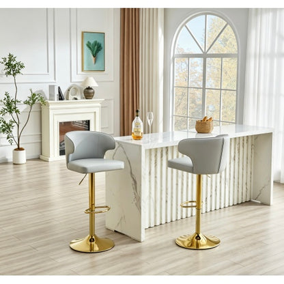Set of 2 Grey PU Swivel Dining Chairs ,Height Adjustable, 360¡ã Rotation Bar Stools