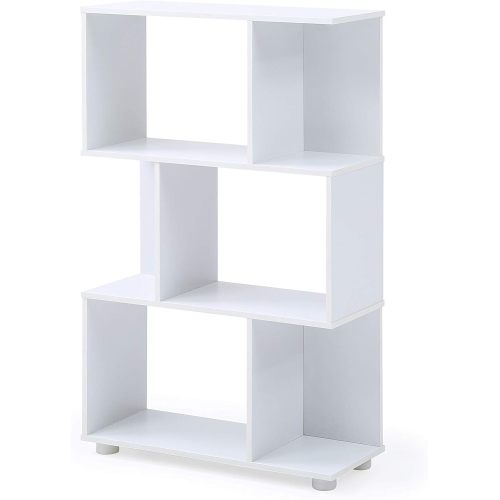 White Modern Staggered 3-Shelf Bookcase Simple Stylish Household Electronic Product Decor Storage Display Rack
