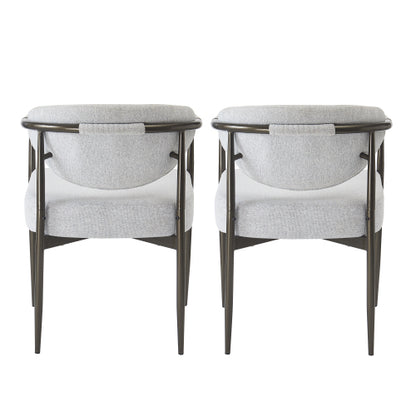 Modern Dining Chairs Set of 2, Upholstered Armchairs with Bronze Iron Frame, Beige Cushion
