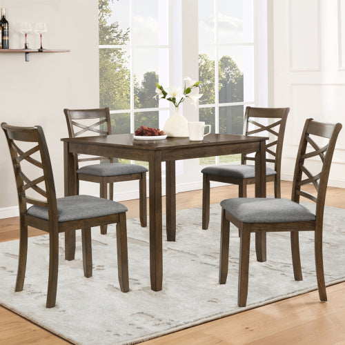 Set of 4 Walnut Wooden Dining Chairs, Double-Cross Linen Upholstered Side Chairs, Ergonomic High Back, 330lbs Load