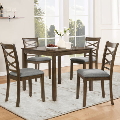 Set of 4 Walnut Wooden Dining Chairs, Double-Cross Linen Upholstered Side Chairs, Ergonomic High Back, 330lbs Load