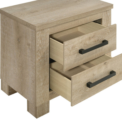 Weathered Oak 2-Drawer Farmhouse Nightstand, Engineered Wood Bedside Table with Dark Bronze Pulls