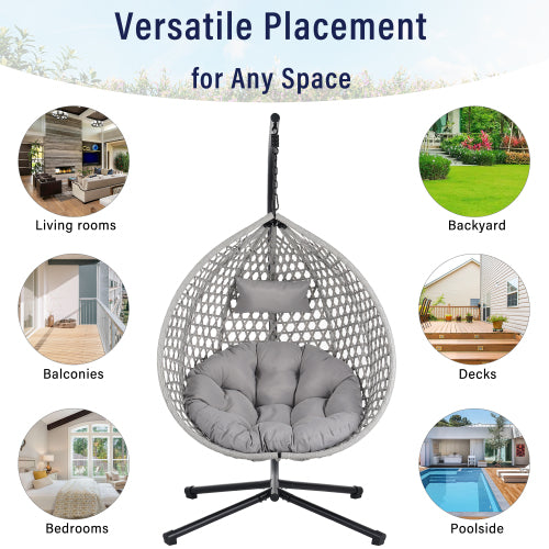 U_STYLE Sturdy Hammock Chair with Stand, Durable Hanging Egg Chair with Rattan Weaving ,Comfortable Indoor Outdoor Swing chairs with Soft Removable Cushion,Suitable for Balcony, Bedroom,or Garden