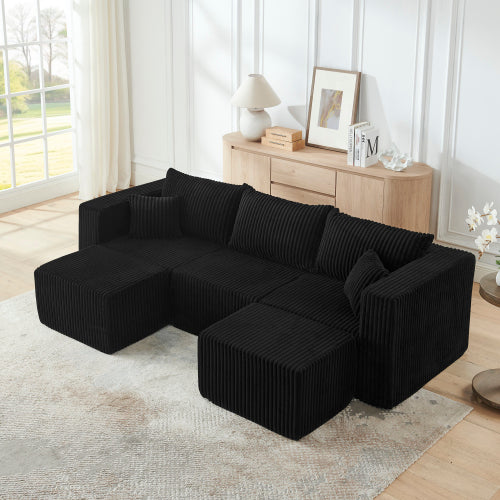 Black Compressed Corduroy Compact Minimalist Modular Sectional Sofa