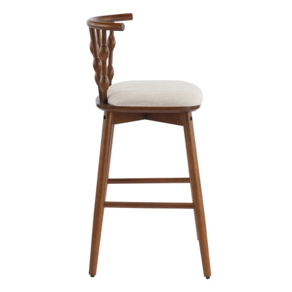 Indoor Wooden Barstool, Walnut Finish With Beige Upholstery, Set of 2