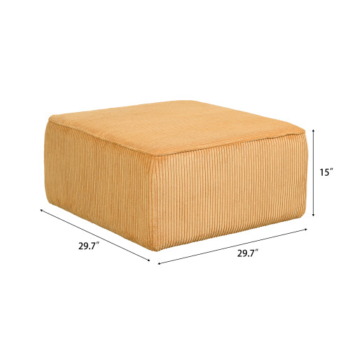 Yellow Corduroy Square Modular Ottoman, Plywood Frame Pocket Coil Footrest for Living Room Sofa Sets