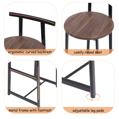 Bar Stool Set of 3 Counter Height Barstools with Back Armless Dining Chairs for Kitchen Island (Black & Walnut Brown)