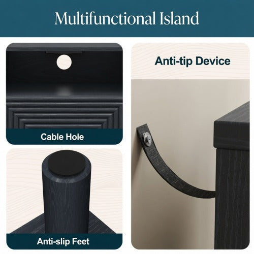 Set of 2 Black Nightstands with Charging Station, 15.7inch¡Á15.7inch¡Á24.4inchH