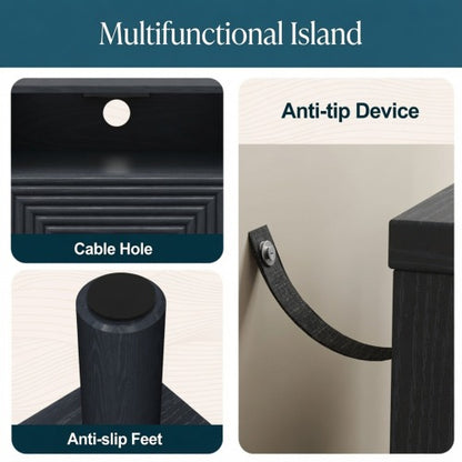 Set of 2 Black Nightstands with Charging Station, 15.7inch¡Á15.7inch¡Á24.4inchH