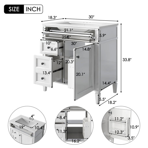30'' Bathroom Vanity with Top Sink, Modern Bathroom Storage Cabinet with 2 Drawers and a Tip-out Drawer, Single Sink Bathroom Vanity