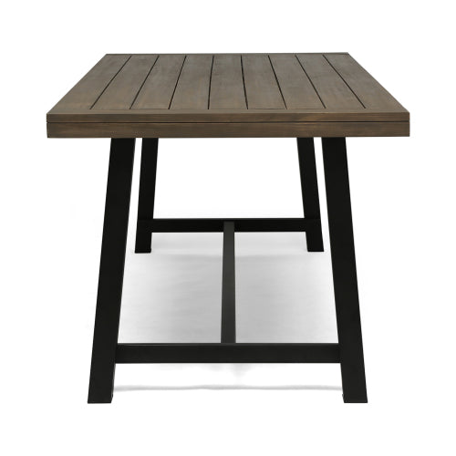 Outdoor Acacia Wood Dining Table,Grey/Rustic Metal