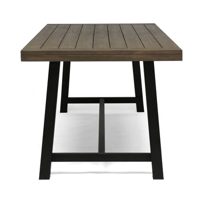 Outdoor Acacia Wood Dining Table,Grey/Rustic Metal