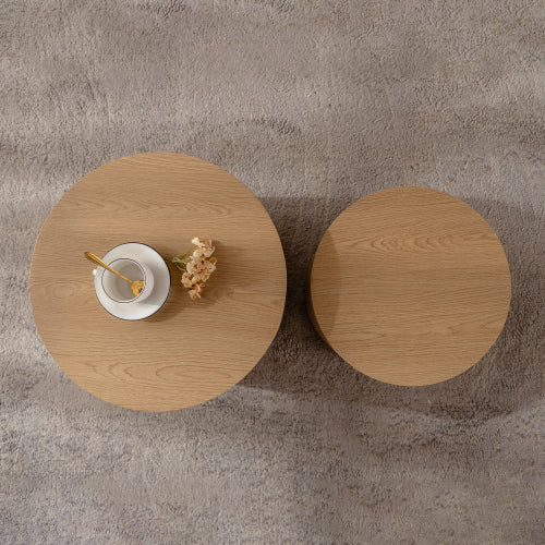 Set of 2 Nesting Coffee Tables Round MDF Wood Modern Space Saving Living Room Tables