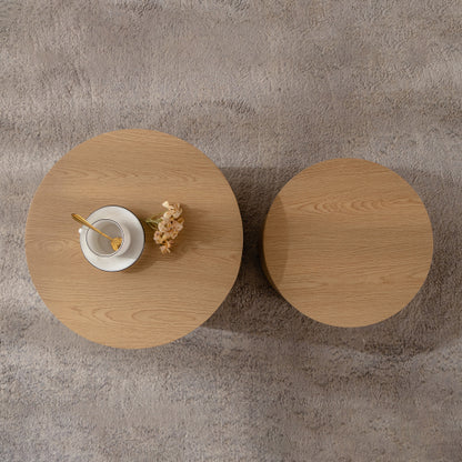 Set of 2 Nesting Coffee Tables Round MDF Wood Modern Space Saving Living Room Tables