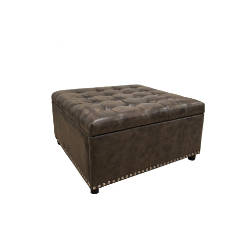 Faux Leather Tufted Storage Ottoman with Nailhead Trim, Multiuse Footrest Seat for Living Room Nursery