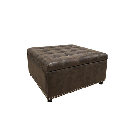 Faux Leather Tufted Storage Ottoman with Nailhead Trim, Multiuse Footrest Seat for Living Room Nursery