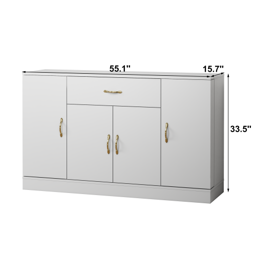Sideboard Buffet Cabinet with Storage, Large Kitchen Storage Cabinet with 1 Drawer and 4 Doors, Modern Coffee Bar for Kitchen Dining Room, White