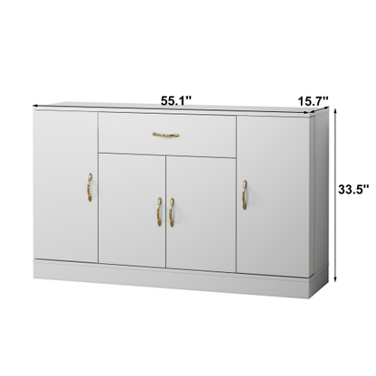 Sideboard Buffet Cabinet with Storage, Large Kitchen Storage Cabinet with 1 Drawer and 4 Doors, Modern Coffee Bar for Kitchen Dining Room, White