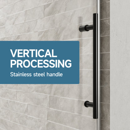 56"-60" W x 76" H Frameless Single Sliding Soft-Close Matte Black Shower Door with 5/16" (8mm) Clear Nano-Coated Tempered Glass and Stainless Steel Handle