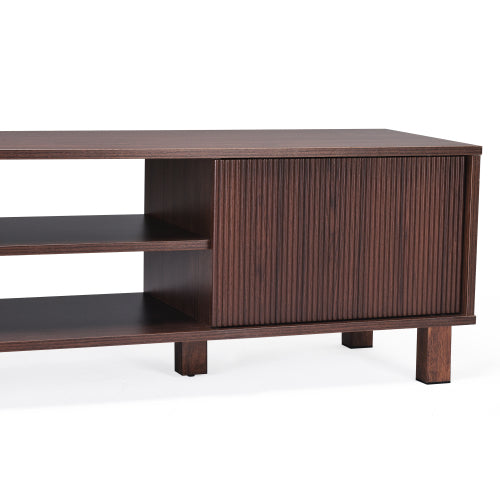 Modern Wooden TV Stand for 70 Inch TV with Adjustable Partition & Double Storage Cabinets