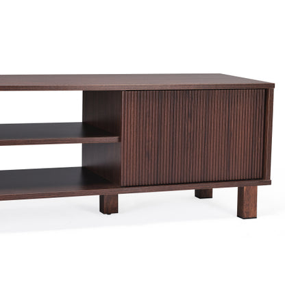 Modern Wooden TV Stand for 70 Inch TV with Adjustable Partition & Double Storage Cabinets