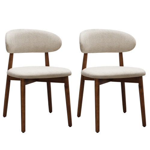 Set of 2 Warm Grey Flannelette Dining Chairs, Moisture-Proof Oak Wood Leg Armless Kitchen Side Chairs