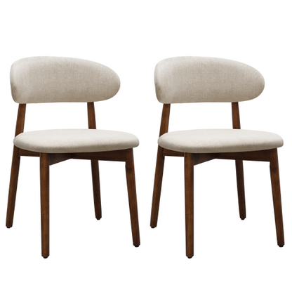 Set of 2 Warm Grey Flannelette Dining Chairs, Moisture-Proof Oak Wood Leg Armless Kitchen Side Chairs