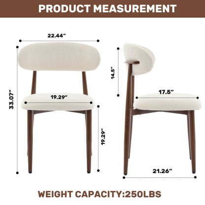Set of 2 Metal Dining Chairs with Upholstered Seat, Woodgrain Frame, Beige Kitchen Chairs