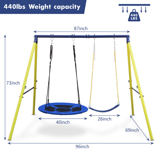 2 in 1 Swing Set With Hammock Swing, Belt Swing for Backyard