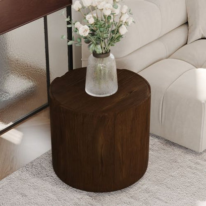 19.29"H Round Outdoor Indoor Side Table, Modern Wood Grain Patio Garden Stool, Sturdy MGO (Magnesium Oxide) Waterproof, No-Assembly Table for Patio, Garden, Backyard, Living Room (Brown)