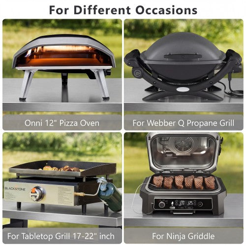 39.5 inch Outdoor Grill Cart with Storage Cabinet, Outdoor Bar Cart Pizza Oven Table with Wheels, Stainless Steel Top, Outdoor Kitchen Island with Spice & Paper Rack for BBQ, Waterproof Cover Included