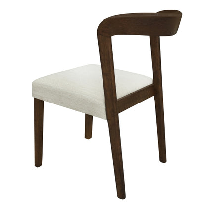 Open Back Rubberwood Dining Chairs with Upholstered Seats, Set of 2, Beige/Walnut