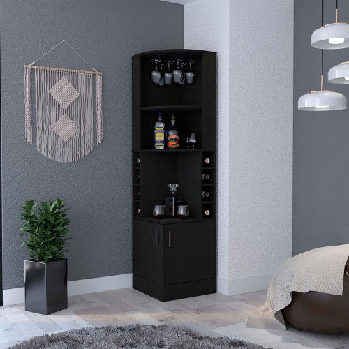 Corner Bar Cabinet, Eight Built-in Wine Rack, Glass Rack, Double Door Cabinet