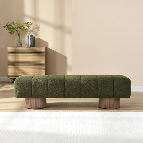 Upholstered Dining Bench for Dining Room, No-Assembly End of Bed Entryway Bench Ottoman for Bedroom Living Room, Green Boucle Fabric, 300 LBS Weight Capacity