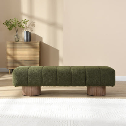 Upholstered Dining Bench for Dining Room, No-Assembly End of Bed Entryway Bench Ottoman for Bedroom Living Room, Green Boucle Fabric, 300 LBS Weight Capacity