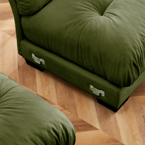 Milano Green Vintage Velvet Ottoman, Soft Upholstered Modular Accent Stool for Living Room Leisure Space