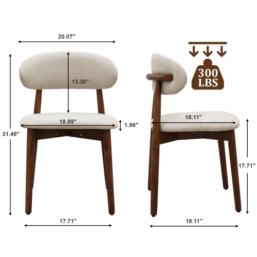 Warm Grey Flannelette Upholstered Dining Chair with Walnut Solid Wood Legs, Armless Chair Set of 4 for Kitchen, Restaurant, Living, Meeting Room