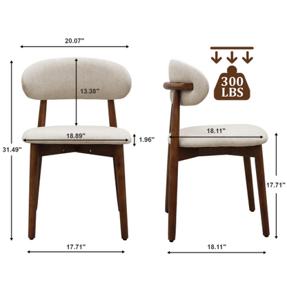 Warm Grey Flannelette Upholstered Dining Chair with Walnut Solid Wood Legs, Armless Chair Set of 4 for Kitchen, Restaurant, Living, Meeting Room