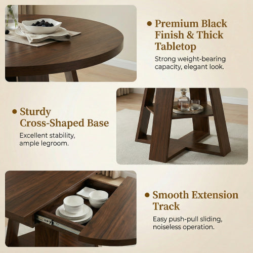 43-59 Inch Extendable Round Dining Table for 4-8 People
