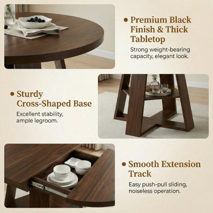 43-59 Inch Extendable Round Dining Table for 4-8 People