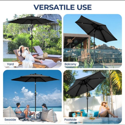 7.5 Feet Gray Market Umbrella with Crank Lift & Tilt. UV-Resistant Canopy for Pool, Backyard & Patio (Without base)